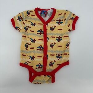 Vintage 2004 Marvel Spider-Man All Over Print Bodysuit Yellow Red 0-3M Romper